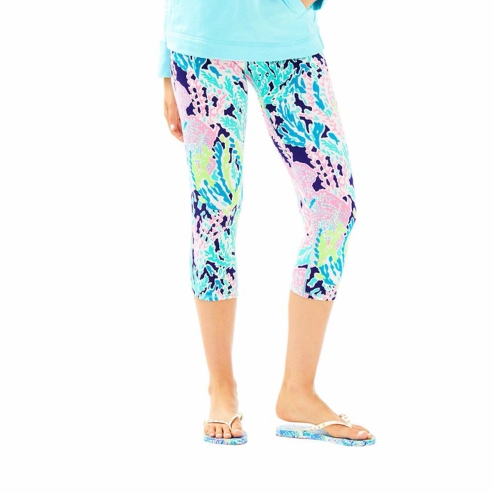 Lilly Pulitzer Weekender Cropped Legging, Seaside Aqua Let’s Cha Cha, size M